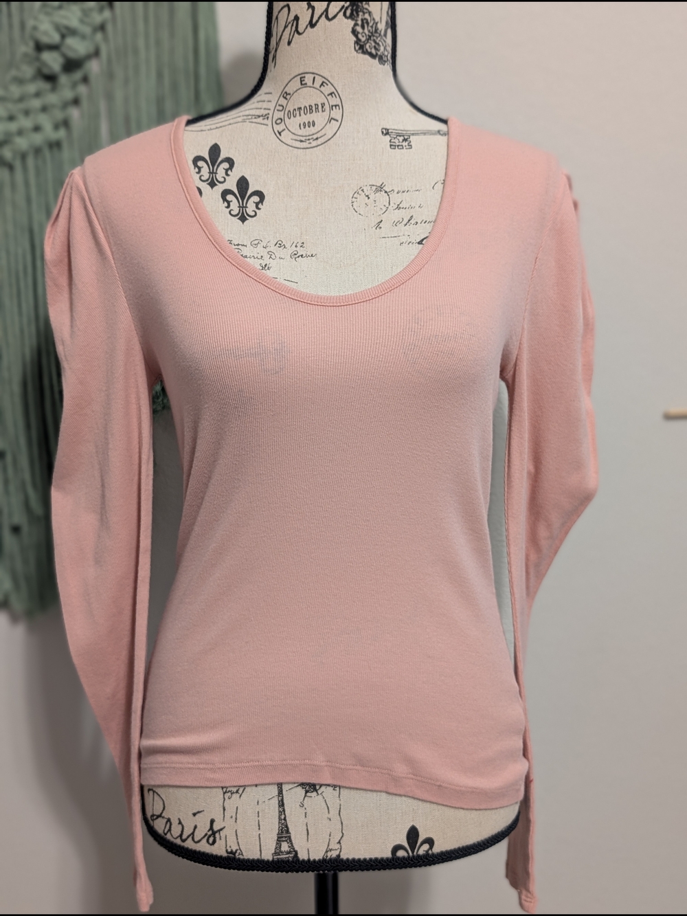 Free People Pale Pink Scoop Neck Long Sleeve Top